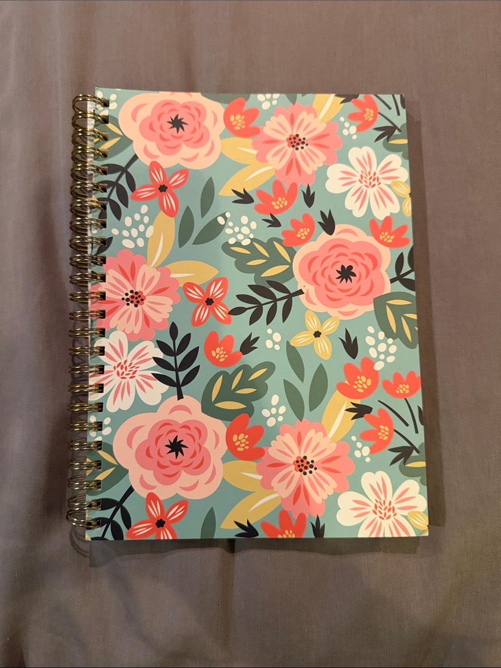 Floral Spiral Notebook - Teal with Pink Flower Design